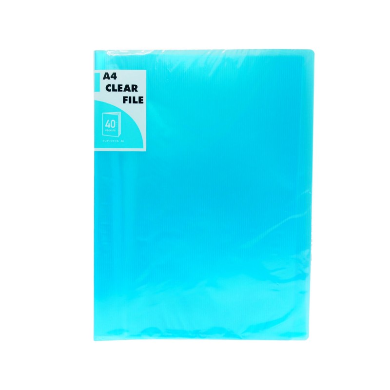 A4 Clear File 40 Pockets Transparent Blue